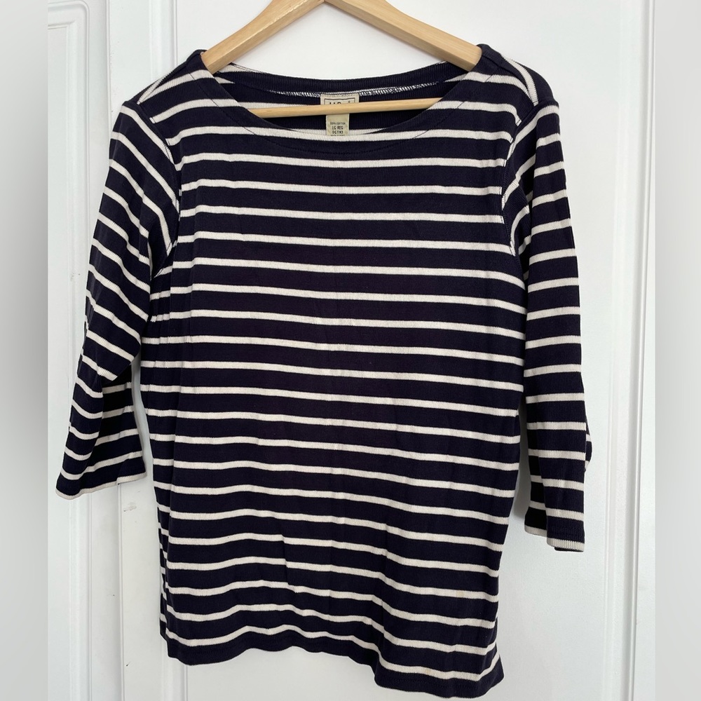 LL BEAN striped bateau top 100% cotton